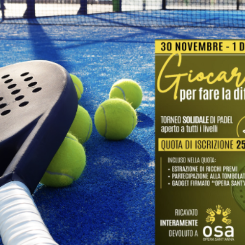 Opera Sant’Anna, al via un torneo solidale di Padel a sostegno